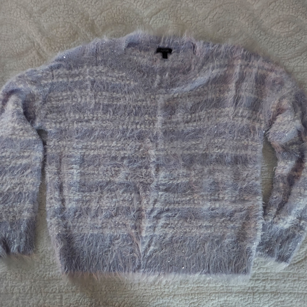 Apt. 9 Women's Fuzzy Lilac And White Sweater With Sequins